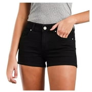 Womens Shorts Casual Fashion Slim Pockets Shorts Solid Black Jeans Shorts